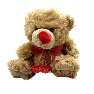 Caltoy 10" Tan Teddy Bear Plush XO Red Heart Valentine Stuffed Animal